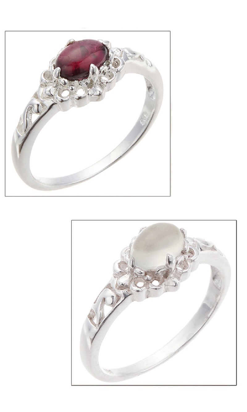 オーバル形天然石のシルバーリング 指輪 シルバー925製 小指 1月 6月 クラシカル おとな可愛い 透かし模様 フラワー シンプル レディース プレゼント用にも
