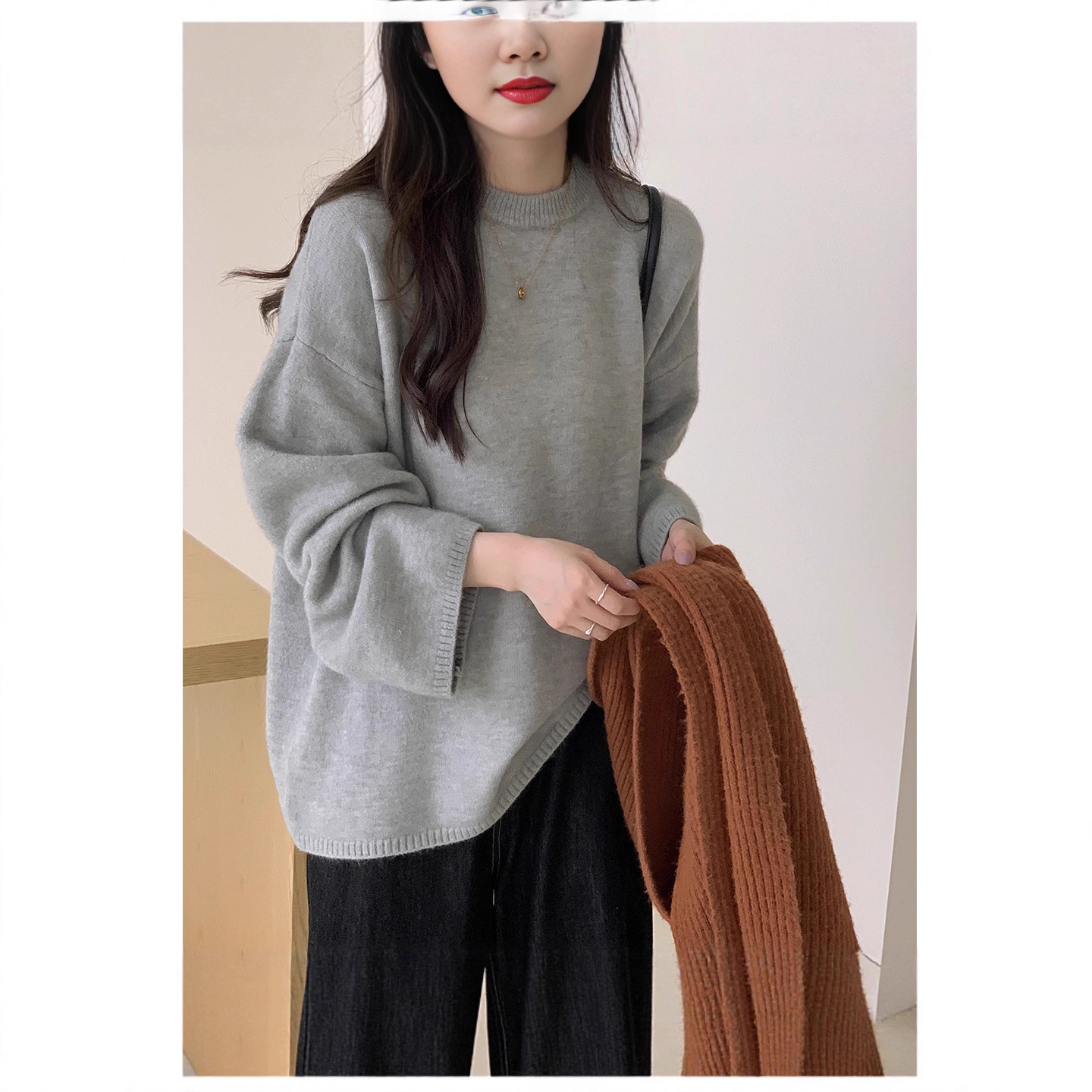 ラウンドネックのプラスサイズのプルオーバーセーター新しい秋冬スタイル韓国スタイル女性用のレイジースタイルベースのニットウェア