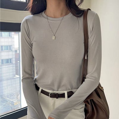 ロンT トップス Tシャツ カットソー 長袖 ラウンドネック スリム 細身 大人可愛い シンプル カジュアル 大人 かっこいい 大人可愛い こなれ感 ラフ ボーイッシュ ロンT トップス Tシャツ カットソー 長袖 ラウンドネック スリム