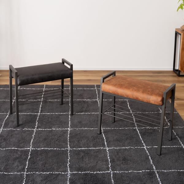 スツール 椅子 腰掛け おしゃれ アメリカン 北欧 インダストリアル チェア 棚板付き 収納 ラック 持ち手 取っ手 レザー風 高級感 背もたれなし 玄関 リビング