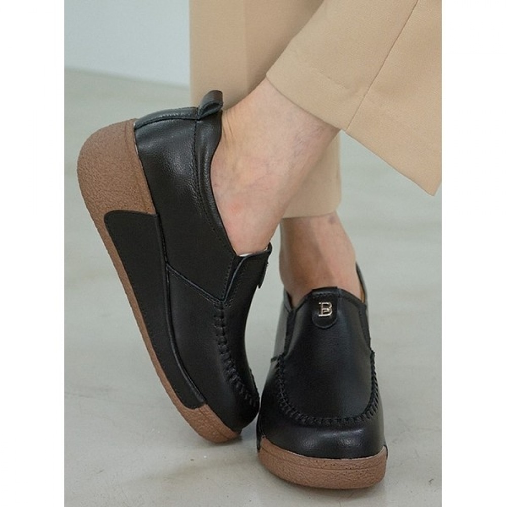 (Ninaspari) 牛革ノンスリップ6cmチャンキーヒールローファー