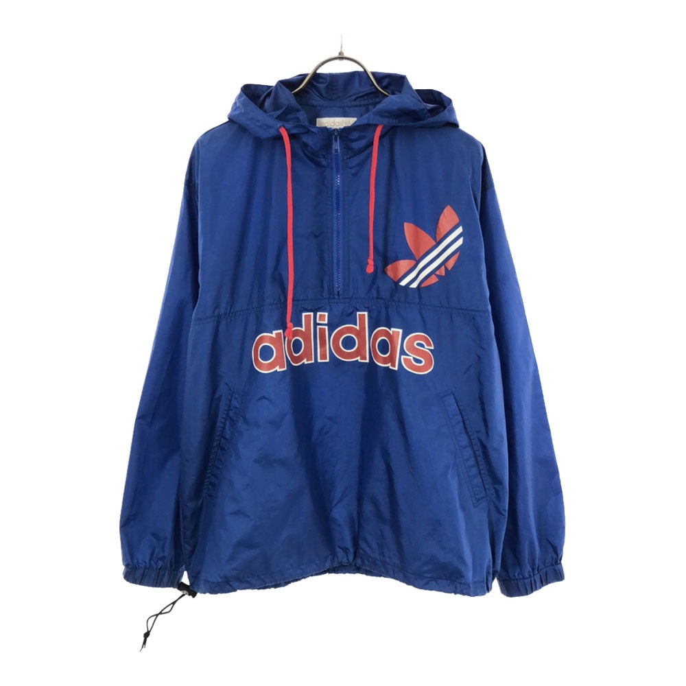 80s 日本製 デサント製 トレフォイルロゴ トレーニング 長袖 ハーフジップ ナイロン パーカー 160 ブルー プルオーバー オールド ヴィンテージ キッズ