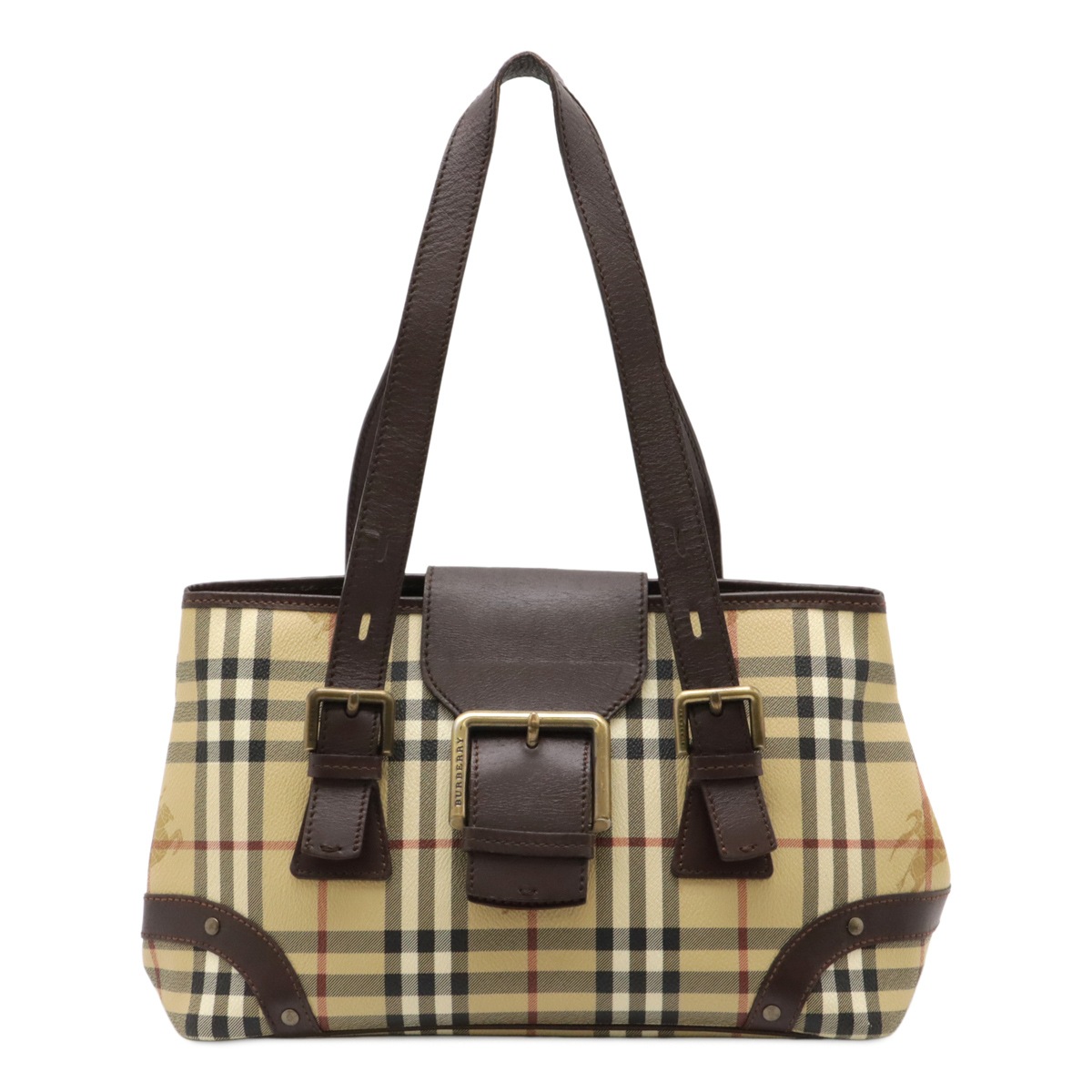 ノバチェック チェック柄 ハンドバッグ トートバッグ PVC レザー ベージュ ダークブラウン