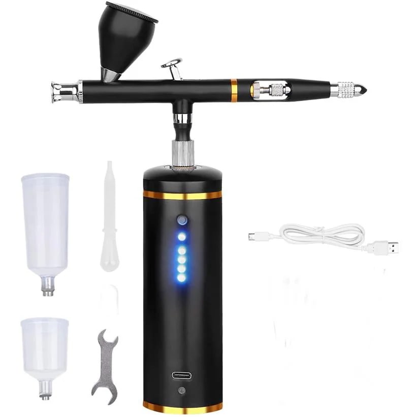 DIY 口径0.3mm 塗装工具 1500mAh電池 プラモデル オートスイッチ 自動電源 エアブラシ 絵画 模型 コンプレッサー USB充電式 エア調整バルブ付