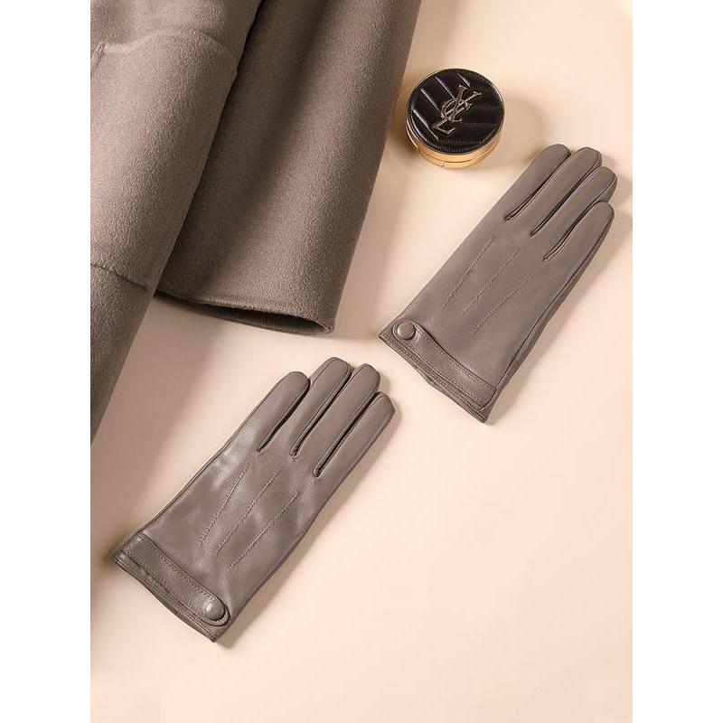 手袋 レディース 革 スマホ対応 ヤギ 秋 冬 サイクリング 車 バイク 運転 暖かい厚手 レザー グローブ おしゃれ 黒 茶 赤 ボタン シンプル