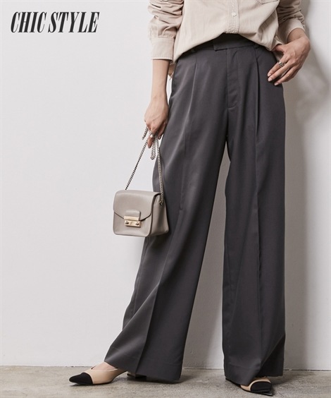 ロングパンツ 大きいサイズ センタープレスワイドパンツ シックスタイル 5,403円