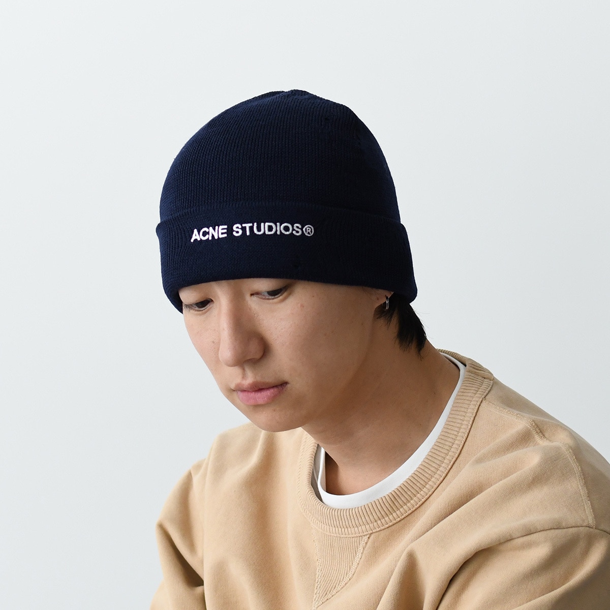 ACNE STUDIOS アクネストゥディオス ニット帽 ニットキャップ ビーニー C40359 メンズ ユニセックス ネイビー ダメージ