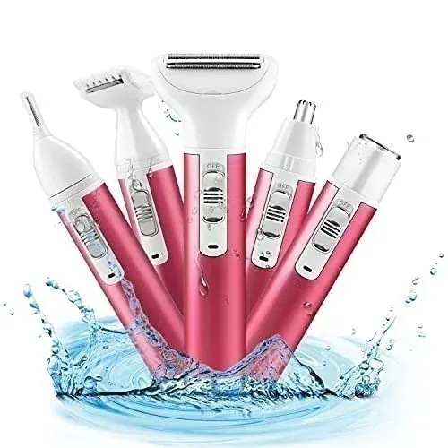 1) 多機能 5in1 電気エピレータープライベートパーツシェービング器具アンダーアーム恥毛シェービングレディース眉毛トリマーメンズノーズヘア5ヘッド脱毛ナイフ