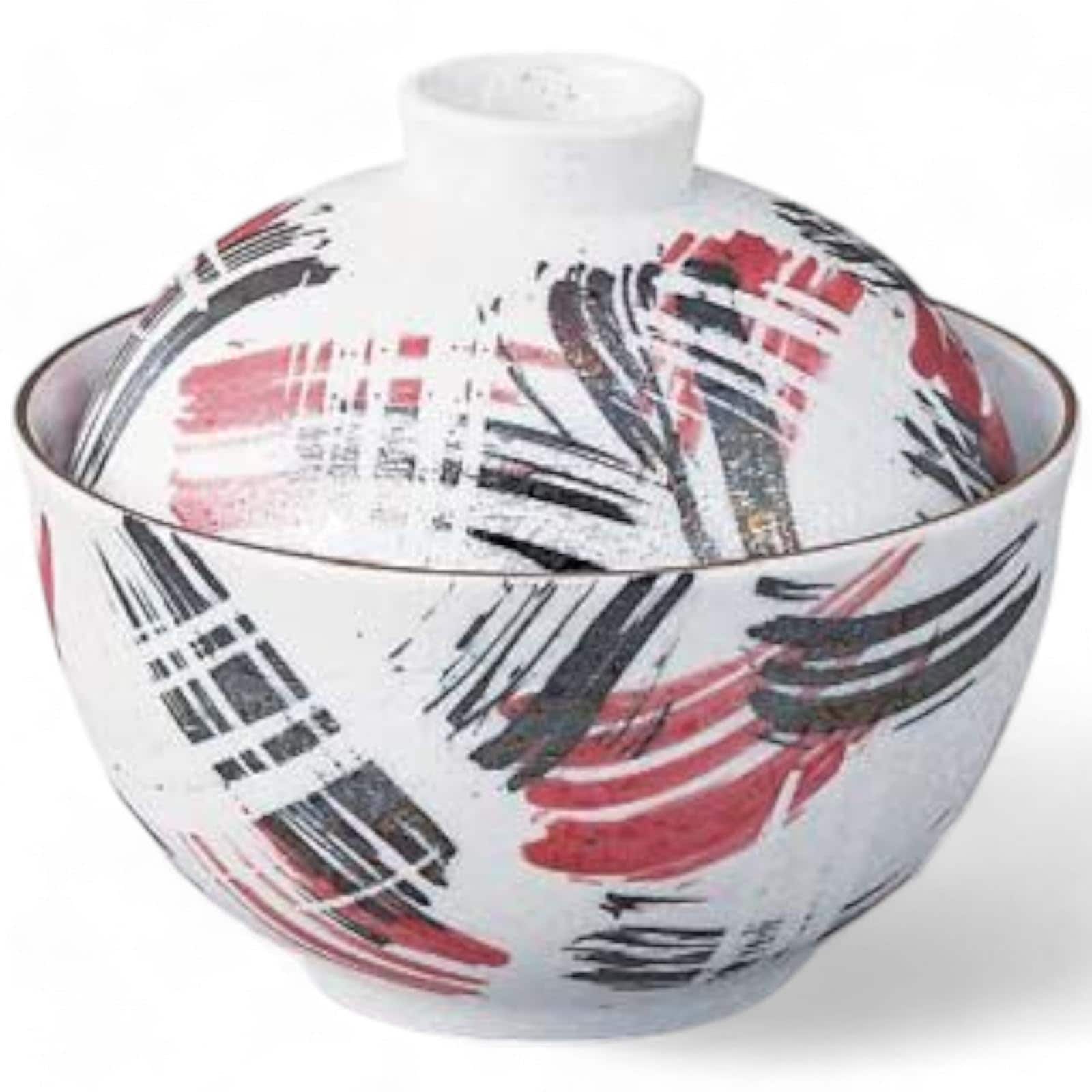 匠美風 有田焼 小鉢 蓋付き 錦ラスター黒朱刷毛3.3 蓋物 日本製