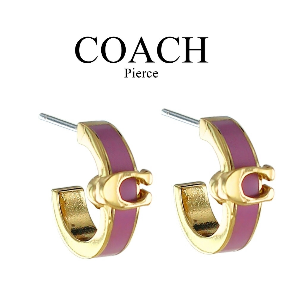 COACH コーチ ピアス レディース フープピアス ゴールド ピンク Cロゴ 小ぶり 上品 ブランド アクセサリー プレゼント 彼女 妻 誕生日 記念日 ギフト 560726GLD656 成人 卒業