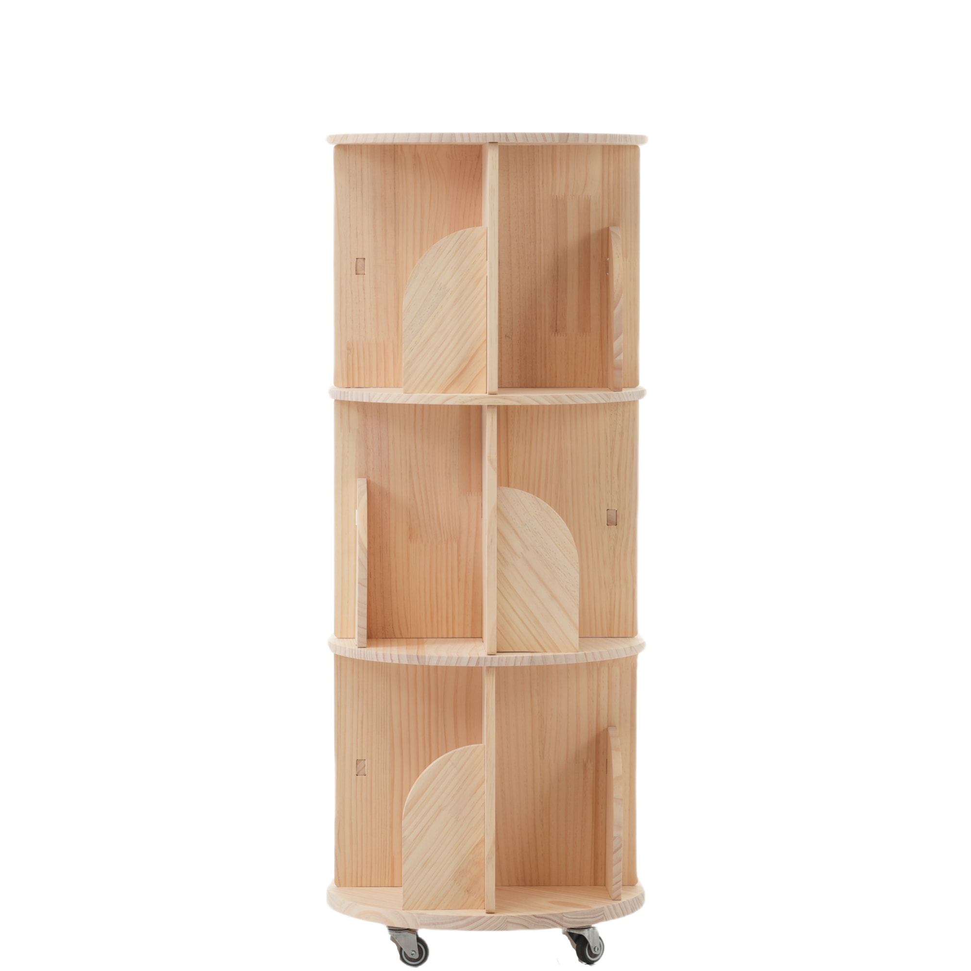 【3段】無垢材 回転式本棚 キャスター付き 飾り棚 絵本棚 360回転本棚 コミック収納棚 本棚 大容量 回転ラック 組立簡単 省スペース 収納ラック 2段3段4段5段GG5500 NaturalG