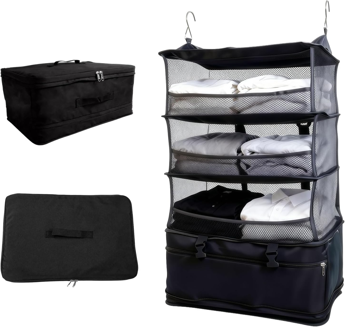 吊り下げ式大容量トラベルポーチ 圧縮収納ケース ブラック