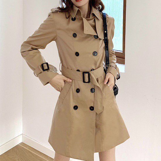 【取寄：納期2週間】トレンチコート レディース ベルト付き アウター ジャケット ミディアム丈 春秋コート スプリングコート モッズコート 羽織り 薄手 スリムコート トレンチコート レディース
