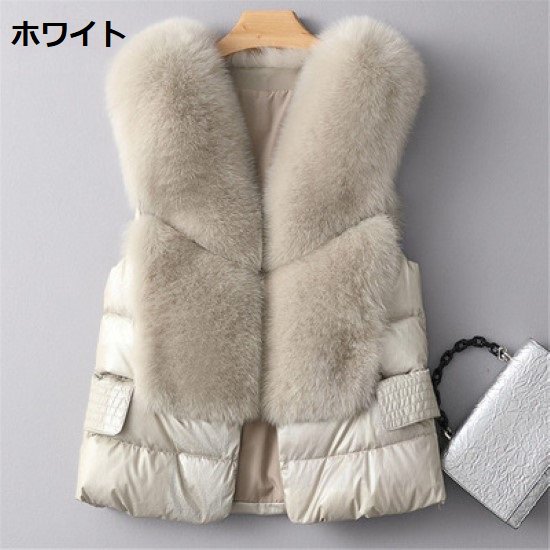 【取寄：納期2週間】ダウンベスト レディース ファーベスト ノースリーブ ベスト 羽織 アウター 秋冬 異素材ミックス ふわふわ 暖かい 中綿ベスト カジュアル きれいめ おしゃれ ゴージャス