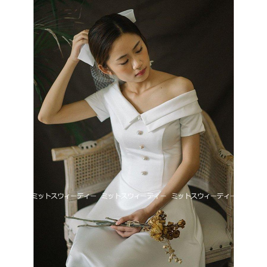 韓国ファッション結婚式 ウエディングドレス 演奏会 aラインドレス 二次会 ウェディングドレス フォーマルドレス パーティードレス ブライダル ミディアム丈ドレス 披露宴 花嫁