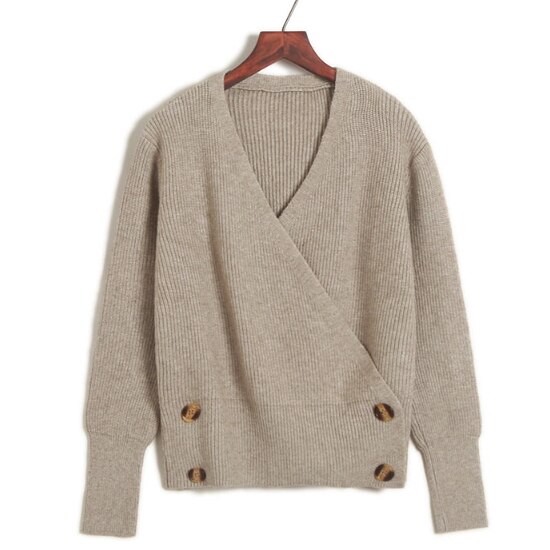 ニットセーター レディース トップス ニット カーディガン Vネック クロス折り返しショート ルーズ ダブルブレスト プルオーバー ニットセーター シンプル 無地 ベージュ レッド グレー ブラック