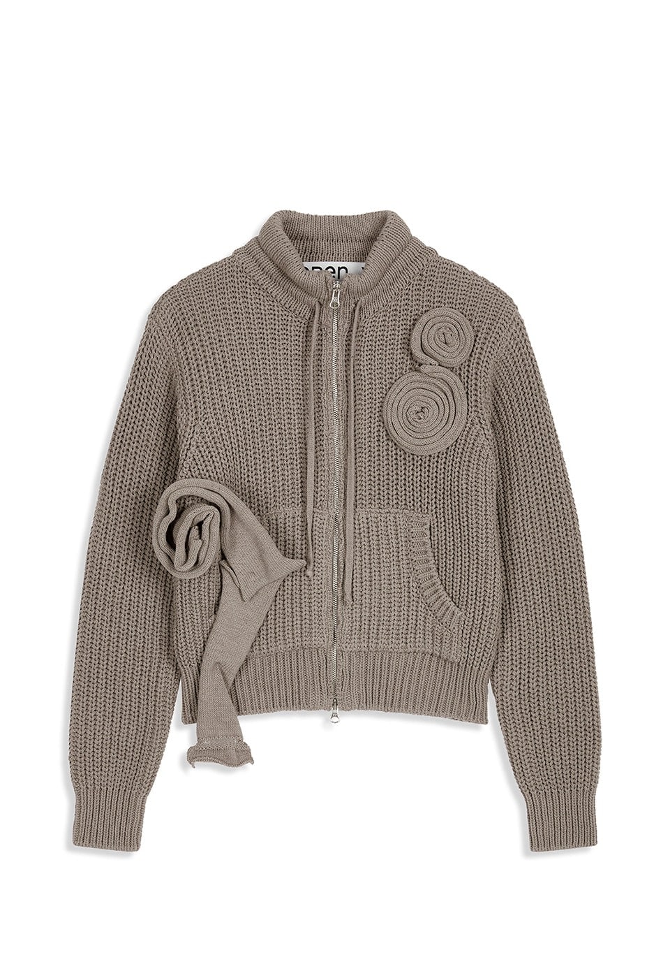 【OPEN Yy】 26SS APPLIQUÉ KNIT ZIPUP JACKET : KHAKI