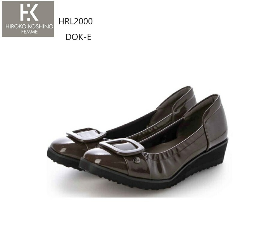 (ヒロコ コシノ)HIROKO KOSHINO HRL2000 レディス 撥水加工 ウエッジヒールエレガンスバックル付きカジュアルパンプス シャーリングゴムをあしらった