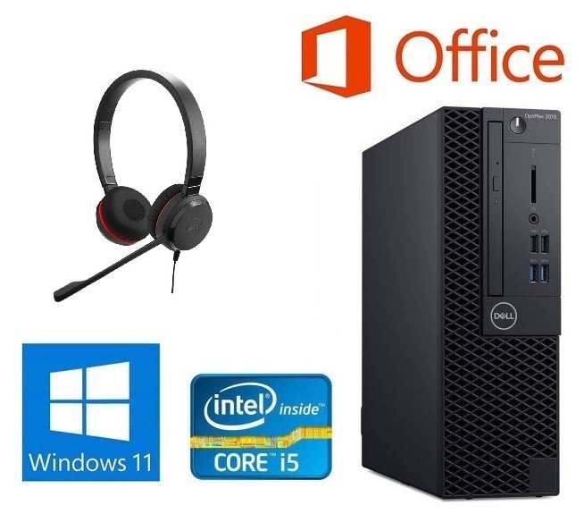 DELL 3070 Windows11 SSD:256GB Core i5 9500 メモリー:16GB Office 2019 ノイズキャンセリングヘッドセット
