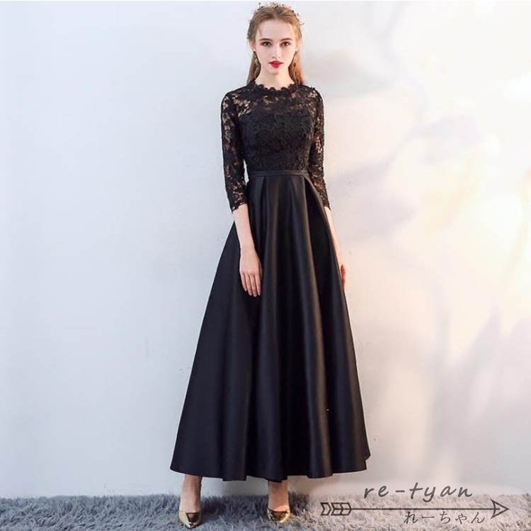 パーティードレス 結婚式 ロング ロングドレス 演奏会 結婚式 ドレス ロング丈 結婚式ドレス ピアノ 発表会 お呼ばれ 二次会 披露宴 フォーマル レース 袖あり