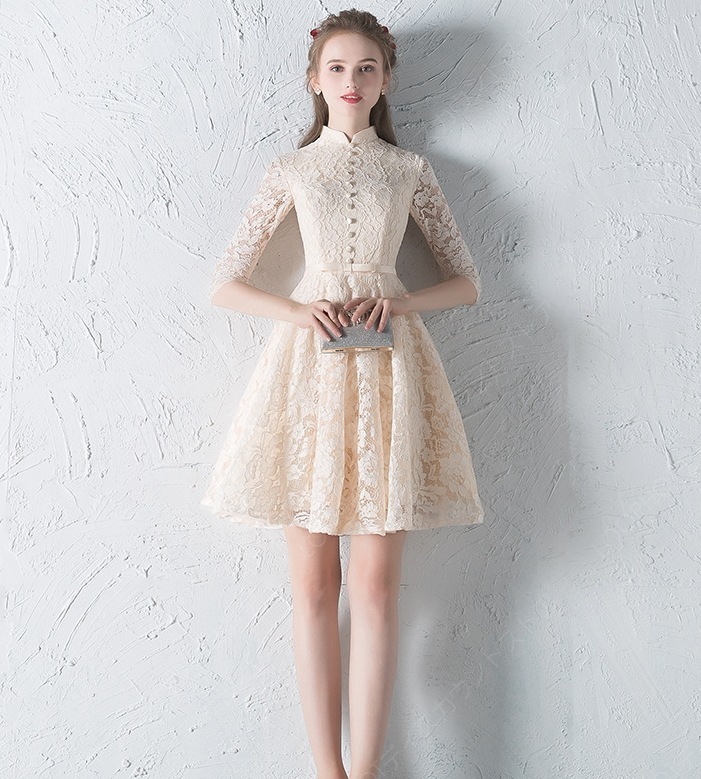 パーティードレス ドレス 結婚式 ワンピース チャイナ風 フレア パーティドレス 袖あり フォーマル-80