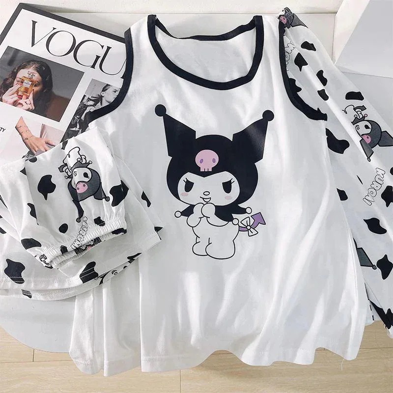 【極速出荷】日系漫画ストラップパジャマ女性ベスト純綿ジャケット三点セットホームウェア