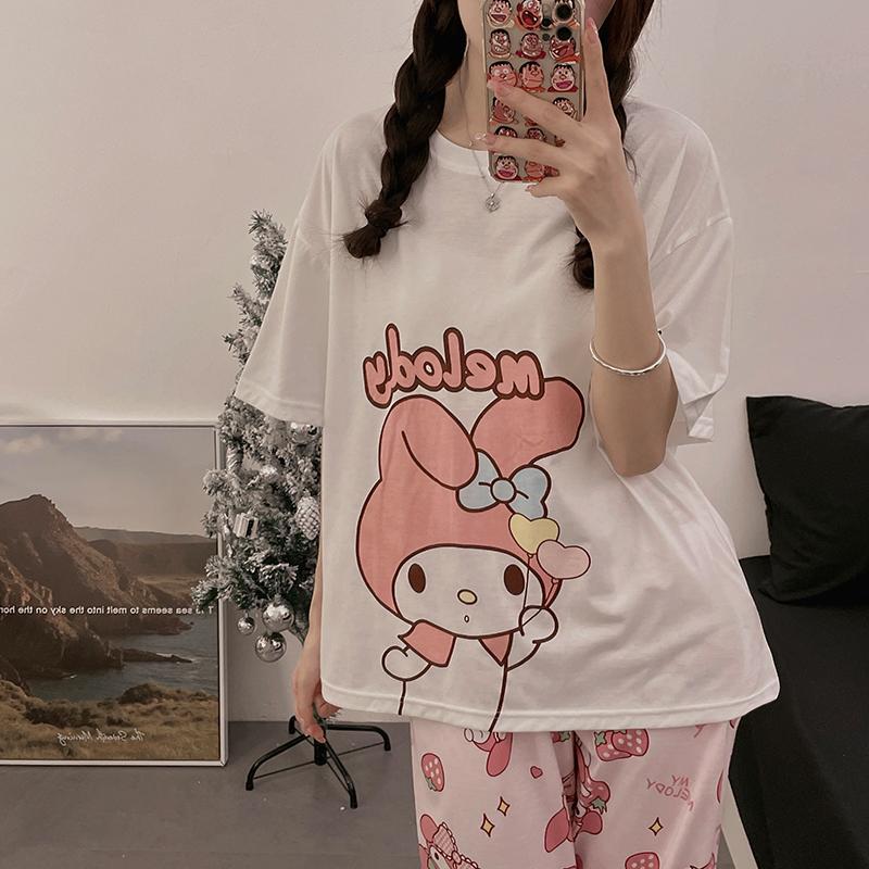 【極速出荷】パジャマ女性のの韓国版丸首甘い風半袖ズボンセット薄い学生家庭服アニメ