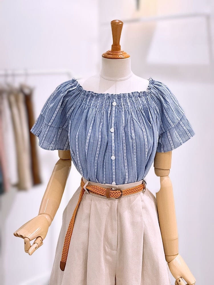 LECCOVE オフショルダー パターン ブラウス