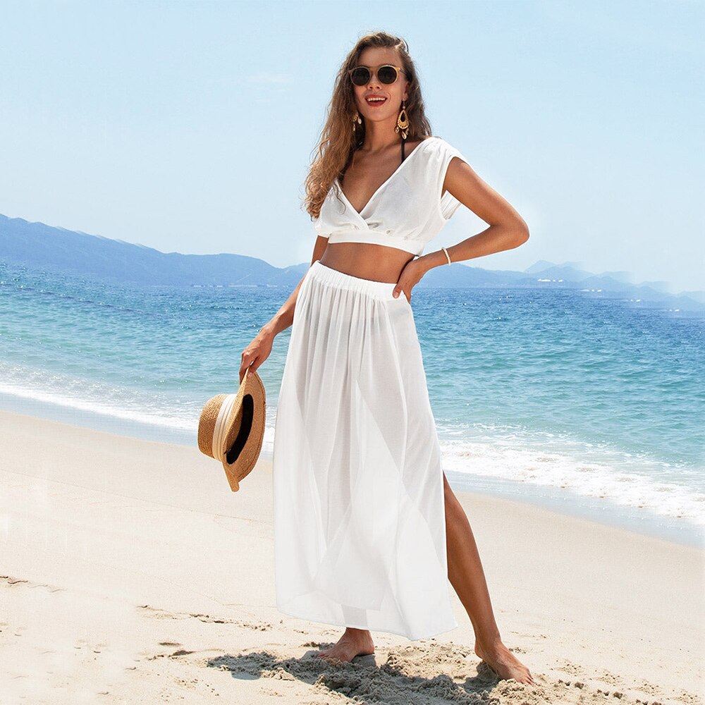 マベルカバーアップスカート付きトップセット,バケーションドレス,白いビーチウェア,デザイナー,夏
