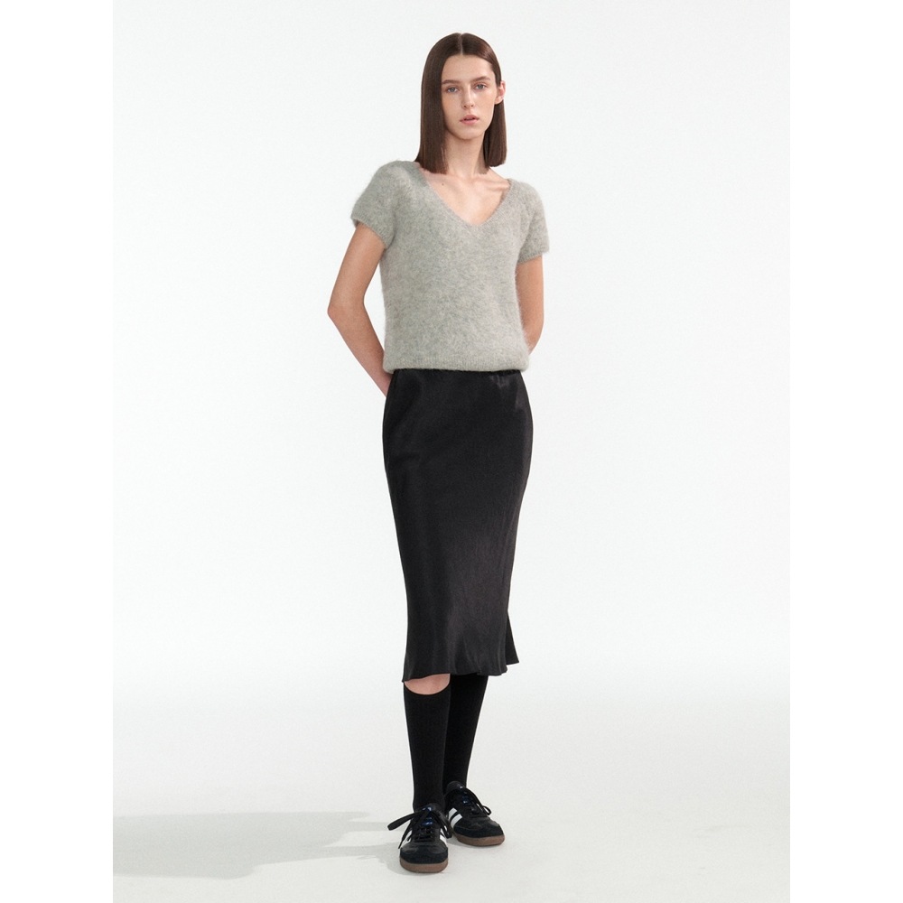 NOTHING WRITEN サティーンフレアスカート (ブラック)