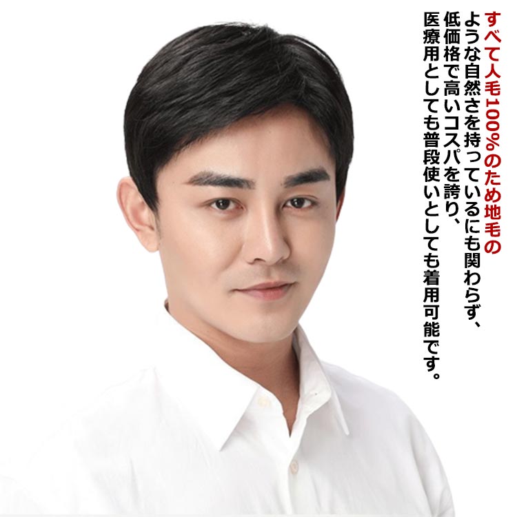人毛100％! ウィッグ メンズ 男性用かつら メンズウイッグ ウィッグ フルウィッグ メンズ 医療用ウィッグ ショート 自然 黒髪 かつら フェザーショート スタンダードブラック ナチュラル 医療用