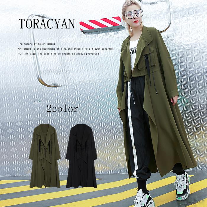 アシンメトリートレンチコートレディースロング丈ジャケットアウターカーディガンビッグポケット羽織り薄ロングカーデジャケットオーバーチェスターコートフレンチスリーブキレカジ可愛いゆったりブラックビリジャン