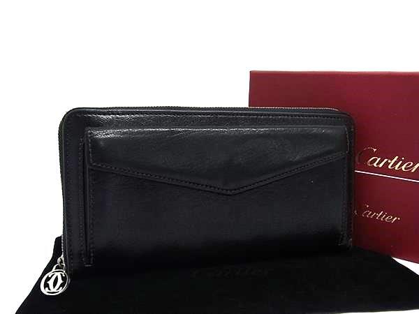 カルティエ 財布 マストライン ラウンドファスナー 長財布 レザー L3001170 シルバー金具 ブラック ロングウォレット サイフ 長サイフ 小銭入れ レディース 多機能【本物保証】