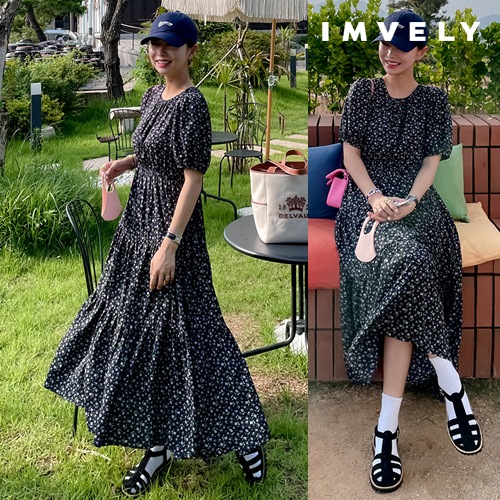 *新作セール [IMVELY イムブリー公式] リトルフラワーシャーリングワンピース