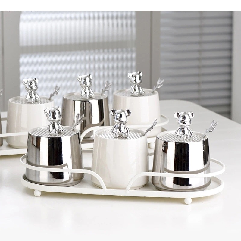 香辛料ボトルセット セラミック調味料缶 キッチン 塩 コショウ 砂糖貯蔵 装飾 北欧の家庭用容器