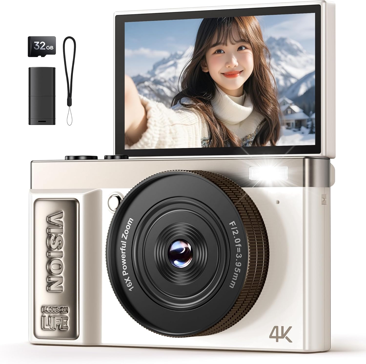デジカメ AEKOMi 4K動画撮影 64MPデジタルカメラ ピンク Amazon | デジカメ AEKOMi 4K動画撮影 64MP画素 フリップ