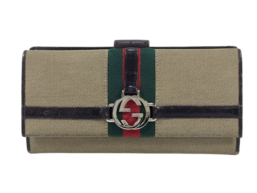 長財布 シェリーライン インターロッキング Wホック キャンバスレザー 【中古品】