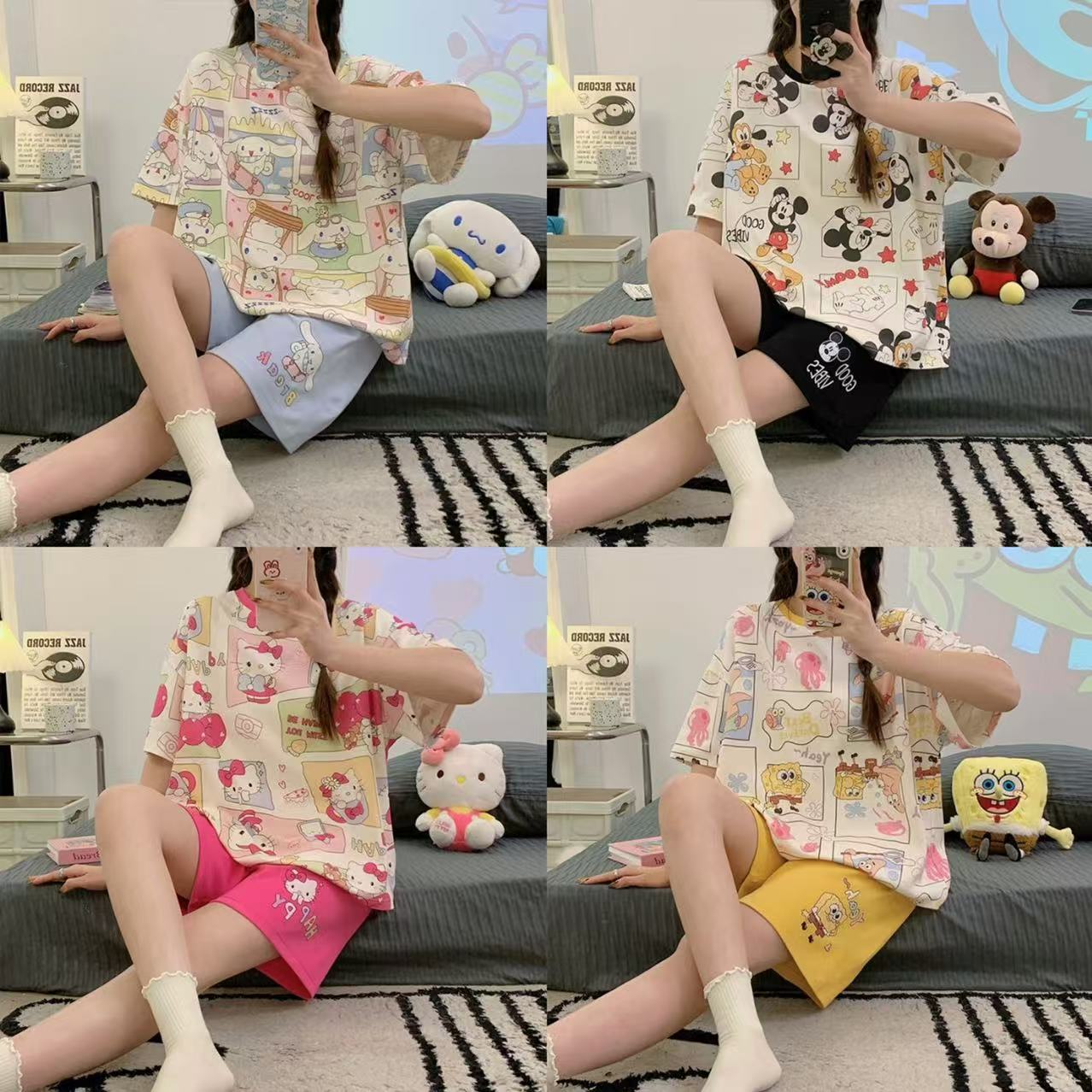 【20点セット】【急速出荷】20type 新品 ハローキティ 夏 クロミパジャマ 接触冷感 シナモンロール パジャマ スカート レディースビーバー ルームウェア 部屋着 スポンジボブ半袖+ショートパン