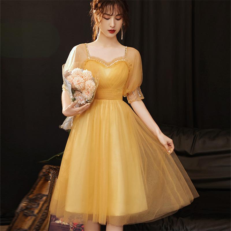 新規販売 数量限定 パーティードレス レディース ナイトドレス ロング カラードレス ミディアム ワンピース 黄色 ひざ丈 イベント 公演 プリンセス 洋服 クラブ 発表会 舞台衣装 ポイントの使用