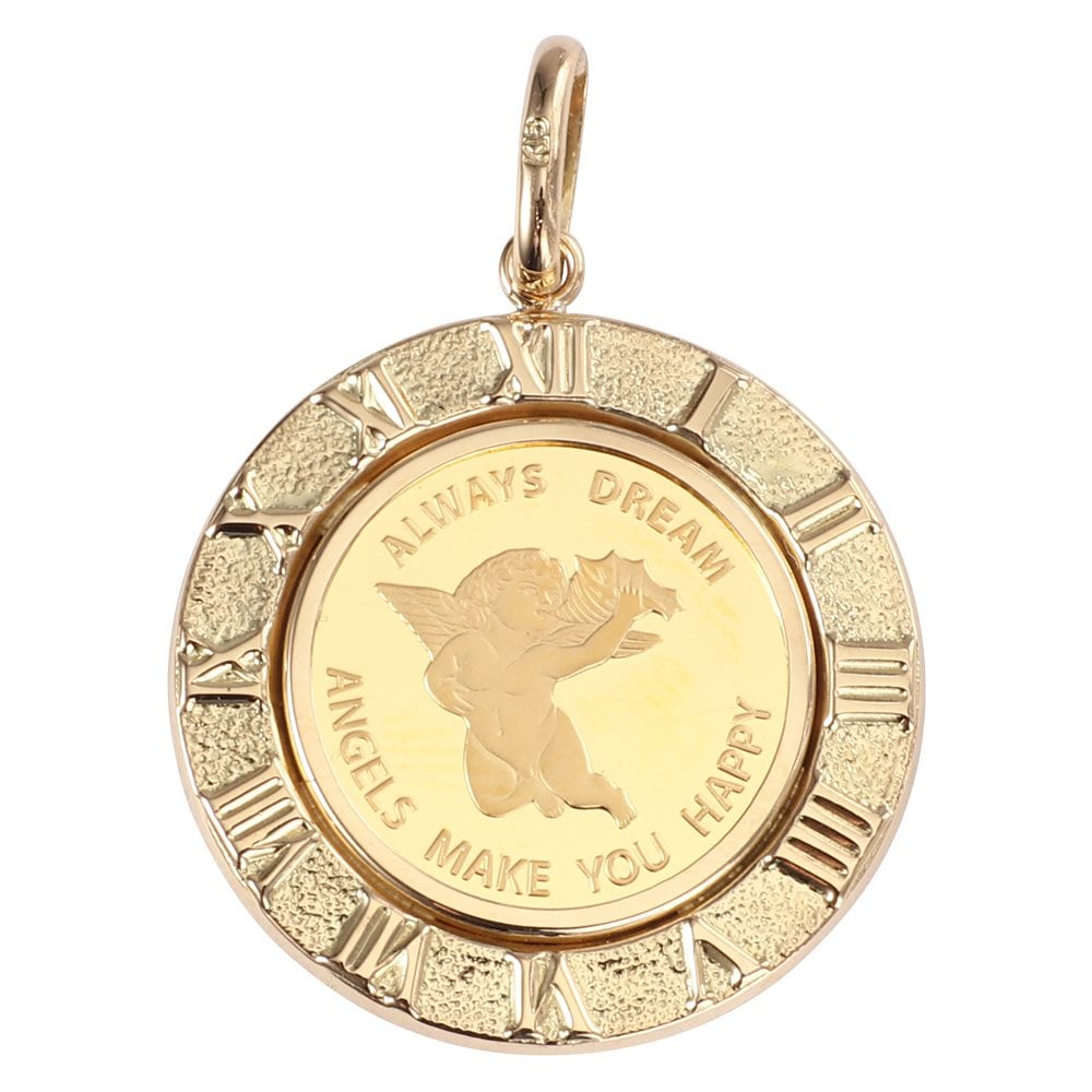 【送料込】 金貨 2.5g エンジェル K24 純金 ペンダントトップ ゴールド 時計文字 アラベスク コイン ペンダント・チョーカー