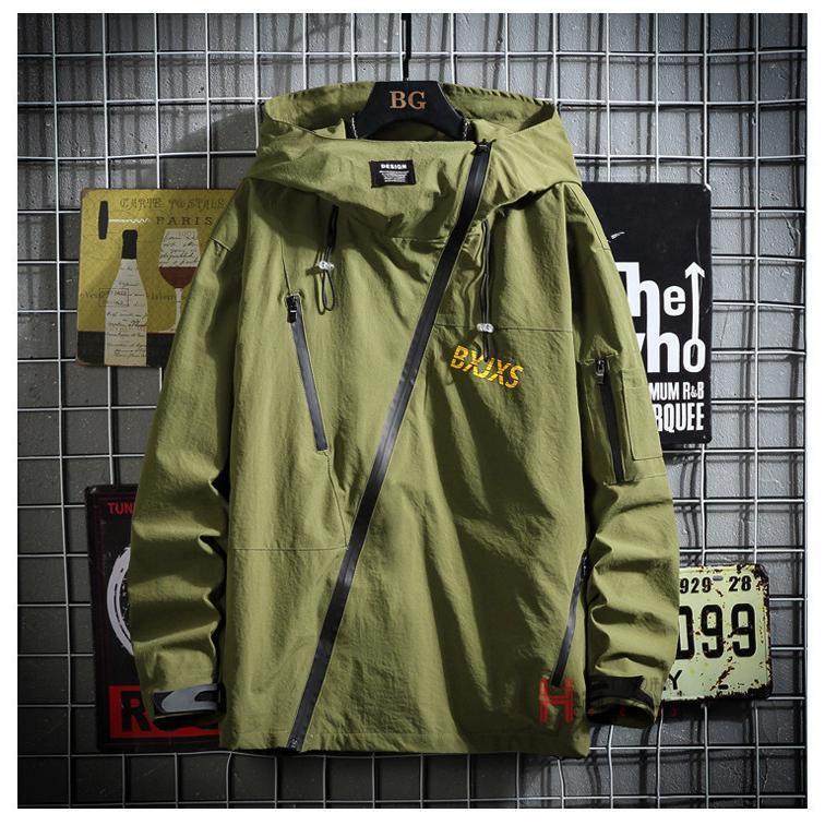 マウンテンパーカー メンズ ボリュームフード ジャケット ブルゾン ジャンパー 斜めのジップ お洒落 ライトアウター 父の日