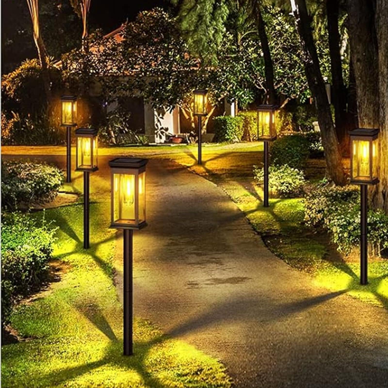ソーラーパスウェイライト4個セット屋外 防水電球色 おしゃれ自動点灯/消灯 明るいガーデンライト 庭の風景 歩道 芝生 車道 玄関 花壇テラスソーラーLED 照明用(温白色)