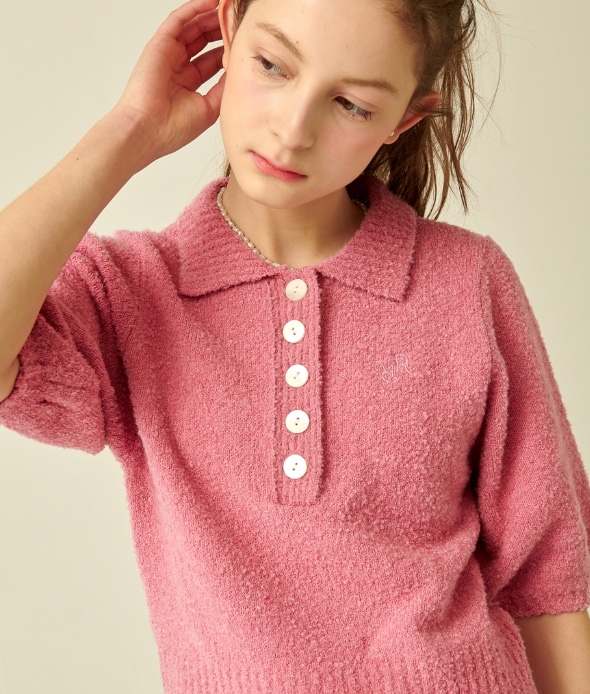【RONRON】 BUTTON COLLAR KNIT : PINK