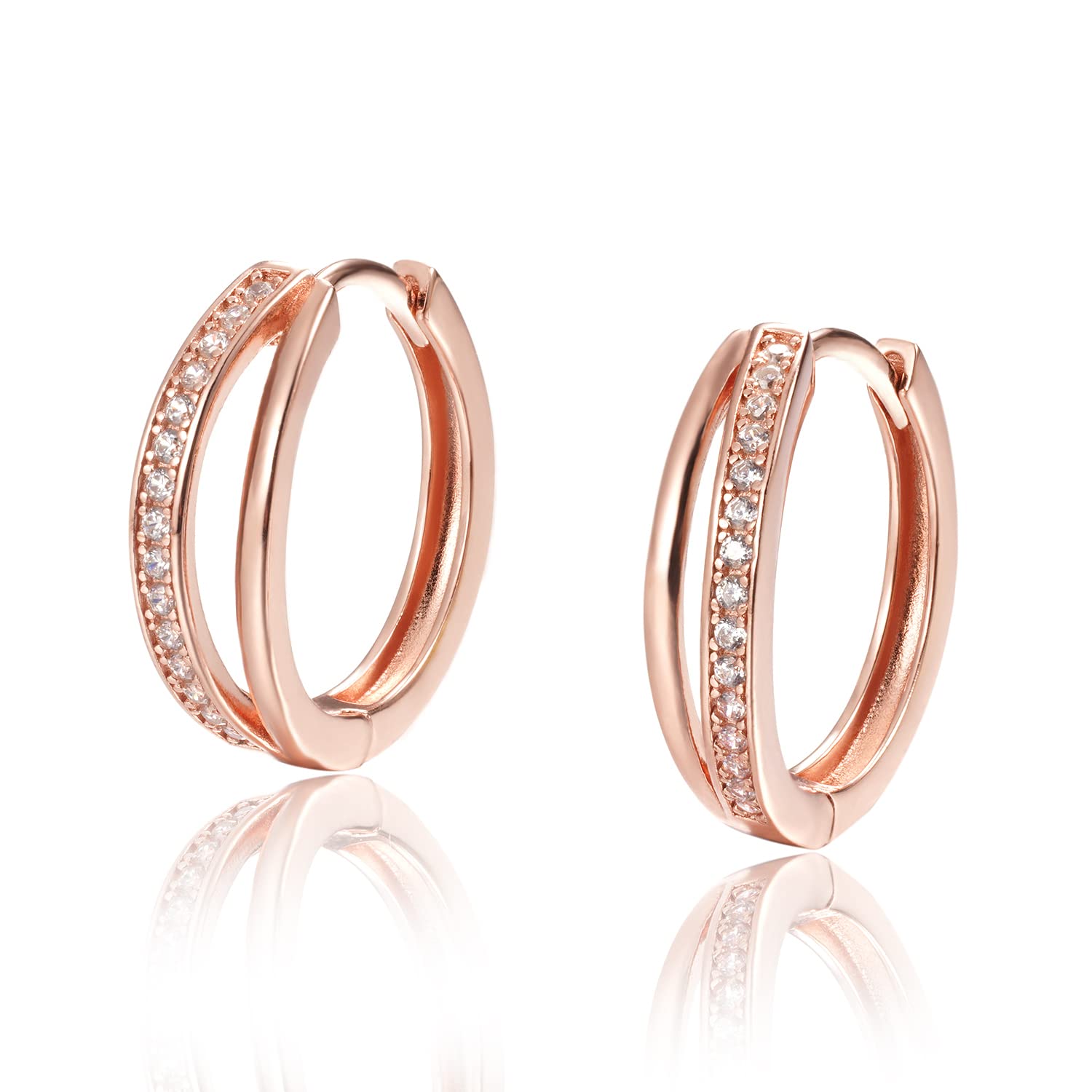 37.2C レディースピアスフープピアス リングピアス 18Kコーディングシルバー925ジルコニアピアス シルバーピアスオリジナル高級ギフトボックス付き (ピンクゴールド) ピアス アクセサリークリ