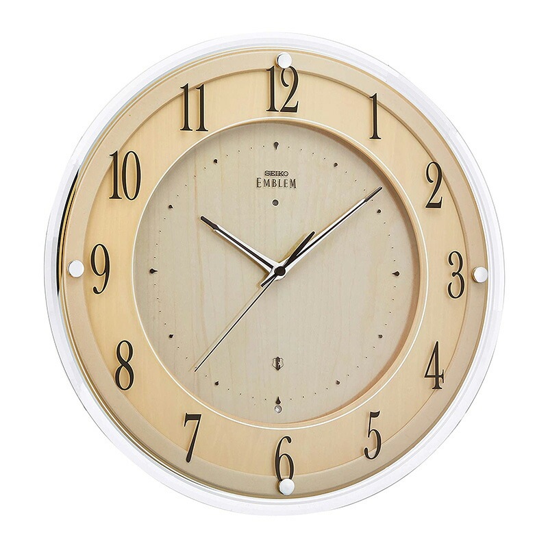 [SEIKO EMBLEM] セイコーエムブレム 掛時計 HS558B ガラスと木のナチュラルモダンな掛時計 薄茶木地 電波 アナログ
