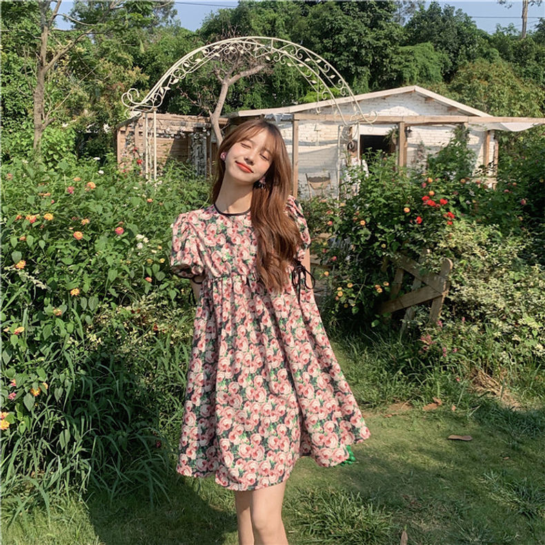 韓国の新しい春のフランスのレトロな初恋花柄ロングスカート気質ドレス小さく