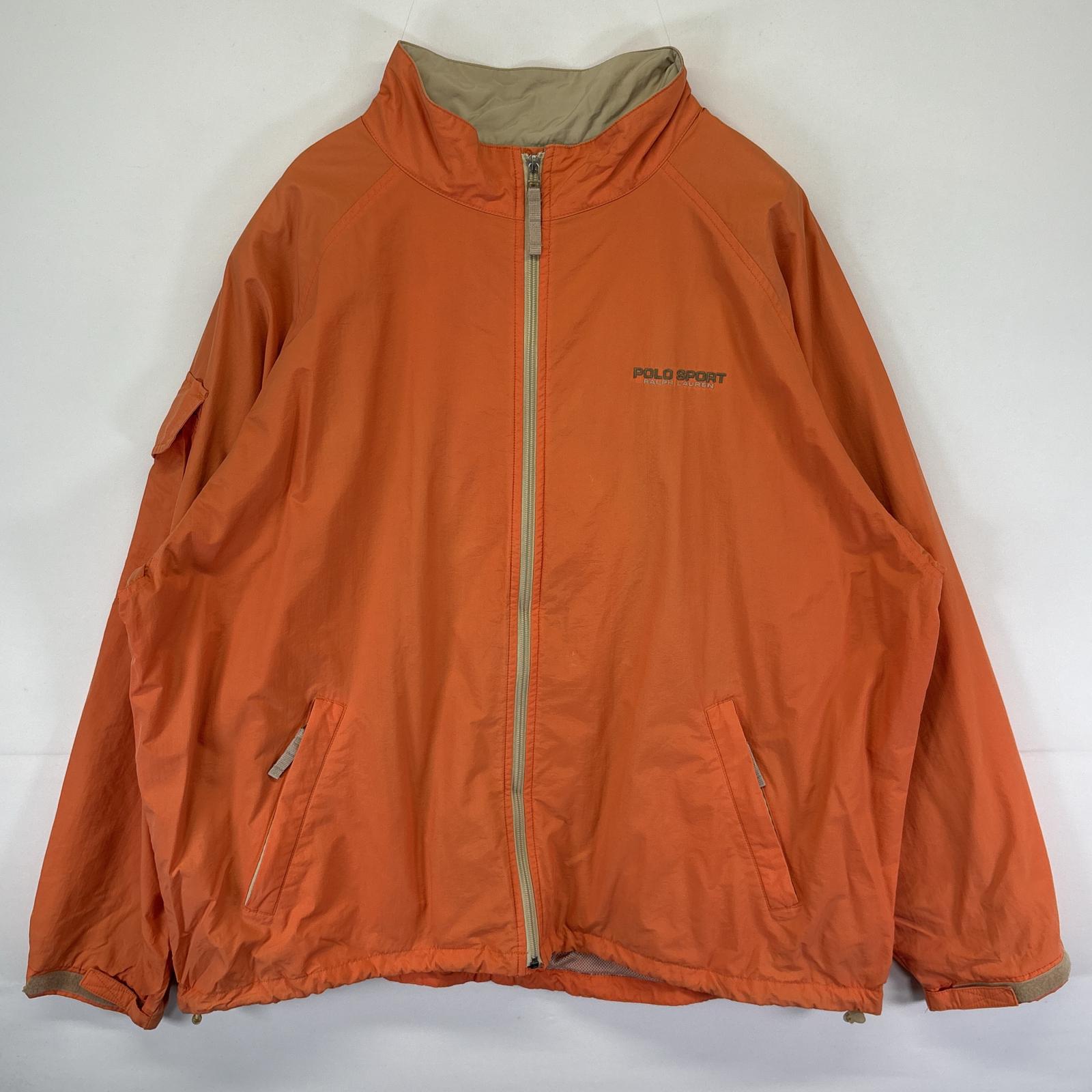 古着 90s/90年代 ポロスポーツ POLO SPORT ナイロンジャケット ナイロンブルゾン フルジップ ドローコード ワンポイント XXL オレンジ メンズ