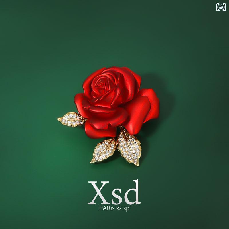 ブローチ レディース おしゃれ 大人かわいい 赤い バラ ブローチ ハイエンド 女性 軽量 贅沢 ハイエンド コサージュ スーツ セーター ピン ホリデーギフト