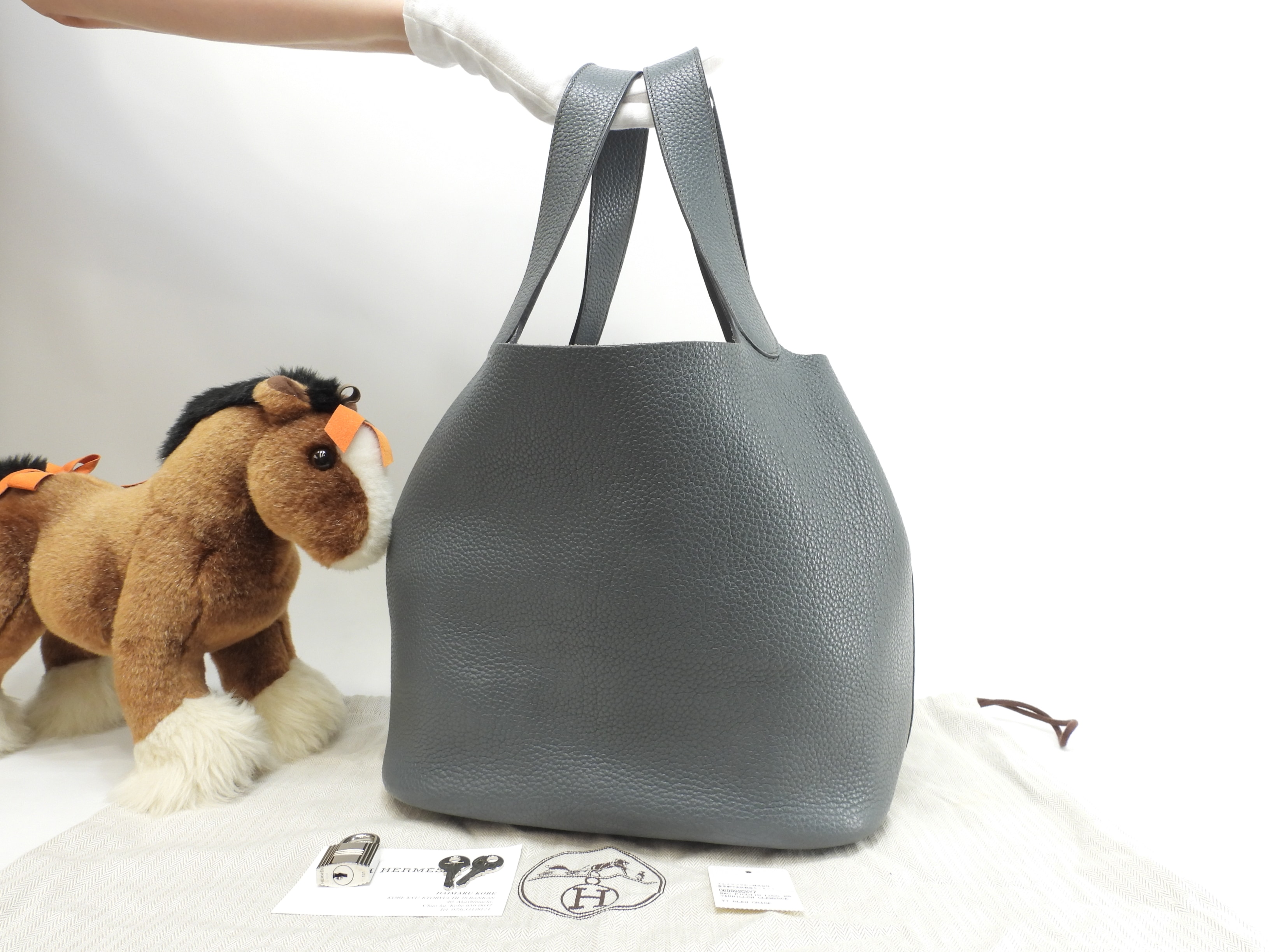 ピコタンロックGM トリヨンクレマンス ブルーオランジュ ハンドバッグ トートバッグ 美品@T 4