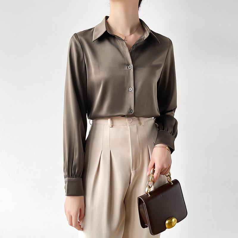 ブラウス 高見え サテン 長袖 シャツ レディース 秋冬 通勤 トップス ビジネス オフィス パーティー セレモニー フォーマル きれいめ